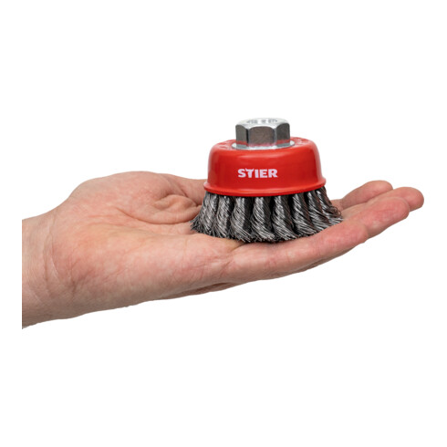 STIER Topfbürste Ø 65 mm, M14, 0,5 mm, gezopft, Stahl