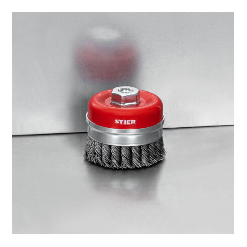 STIER Topfbürste Ø 80 mm, M14, 0,8 mm, gezopft, Stahl