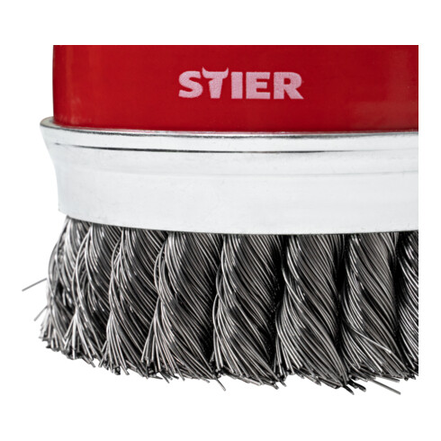 STIER Topfbürste Ø 100 mm, M14, 0,5 mm, gezopft, Stahl