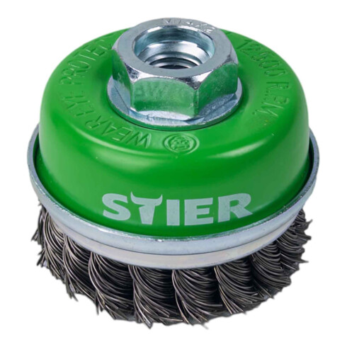 STIER Topfbürste Ø 65 mm, M14, 0,5 mm, gezopft, Edelstahl