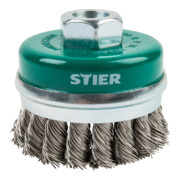 STIER Topfbürste Ø 65 mm, M14, 0,5 mm, gezopft, Edelstahl