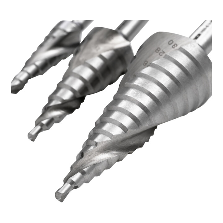 STIER trappenboorset HSS-Co5 3-delig in cassette 4-12, 4-20, 4-30 mm