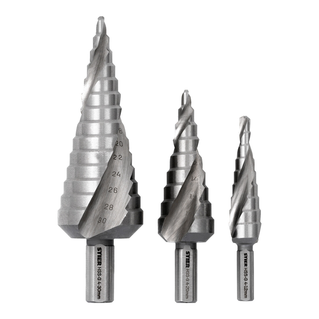 STIER trappenboorset HSS-G 3-delig in cassette, 4-12, 4-20, 4-30 mm