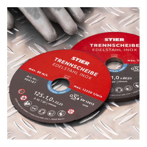 STIER Trennscheibe Edelstahl 125 x 1,0 x 22,23 mm, Form gerade, 25 Stück