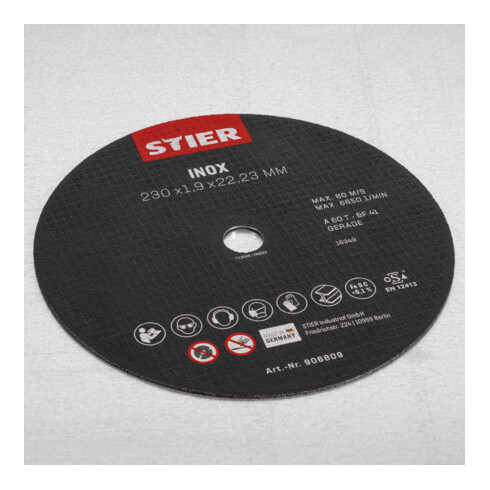 STIER Trennscheibe Edelstahl/Inox 230 x 1,9 x 22,23 mm, Form gerade