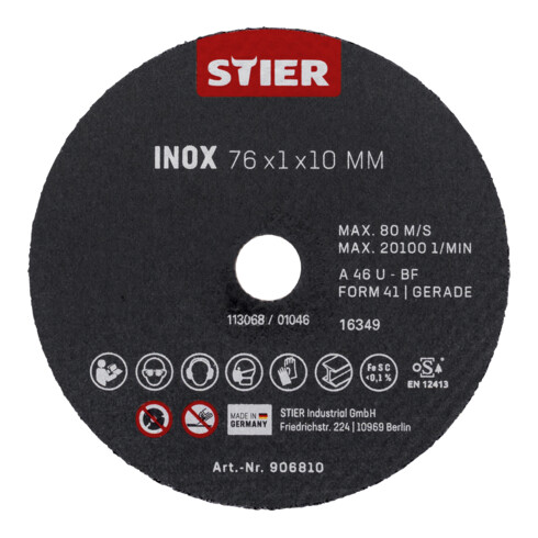 STIER Trennscheibe Edelstahl/Inox 76 x 1 x 10 gerade