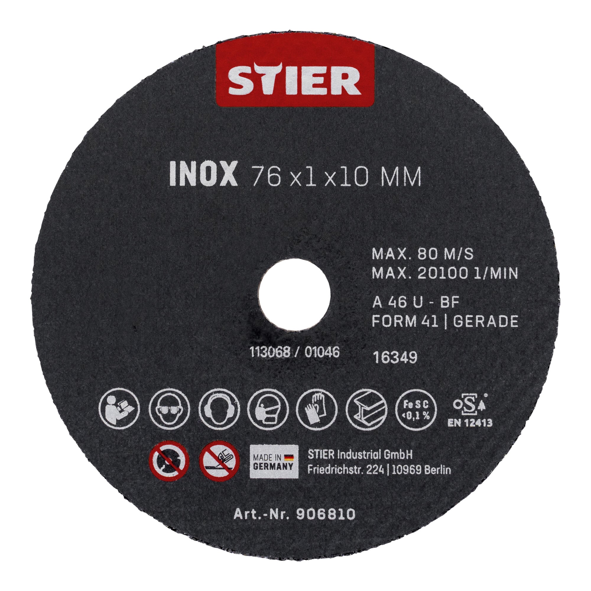 STIER Trennscheibe Edelstahl/Inox 76 x 1 x 10 gerade