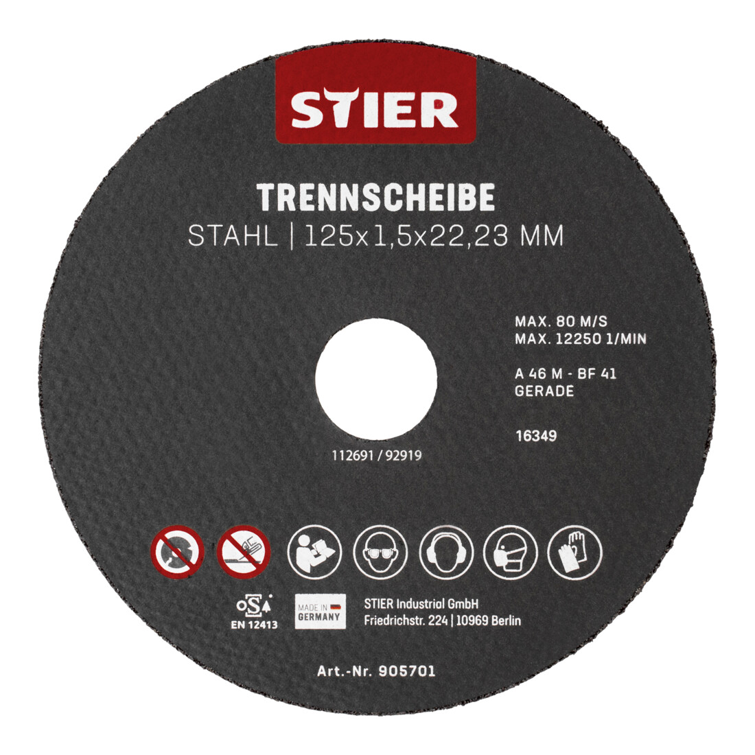 STIER Trennscheiben Stahl 125 x 1,5 x 22,23 Form 41 gerade