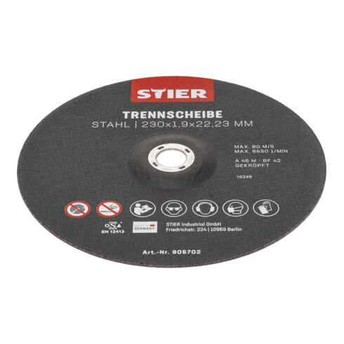STIER Trennscheiben Stahl 230 x 1,9 x 22,23 Form 42 gekröpft