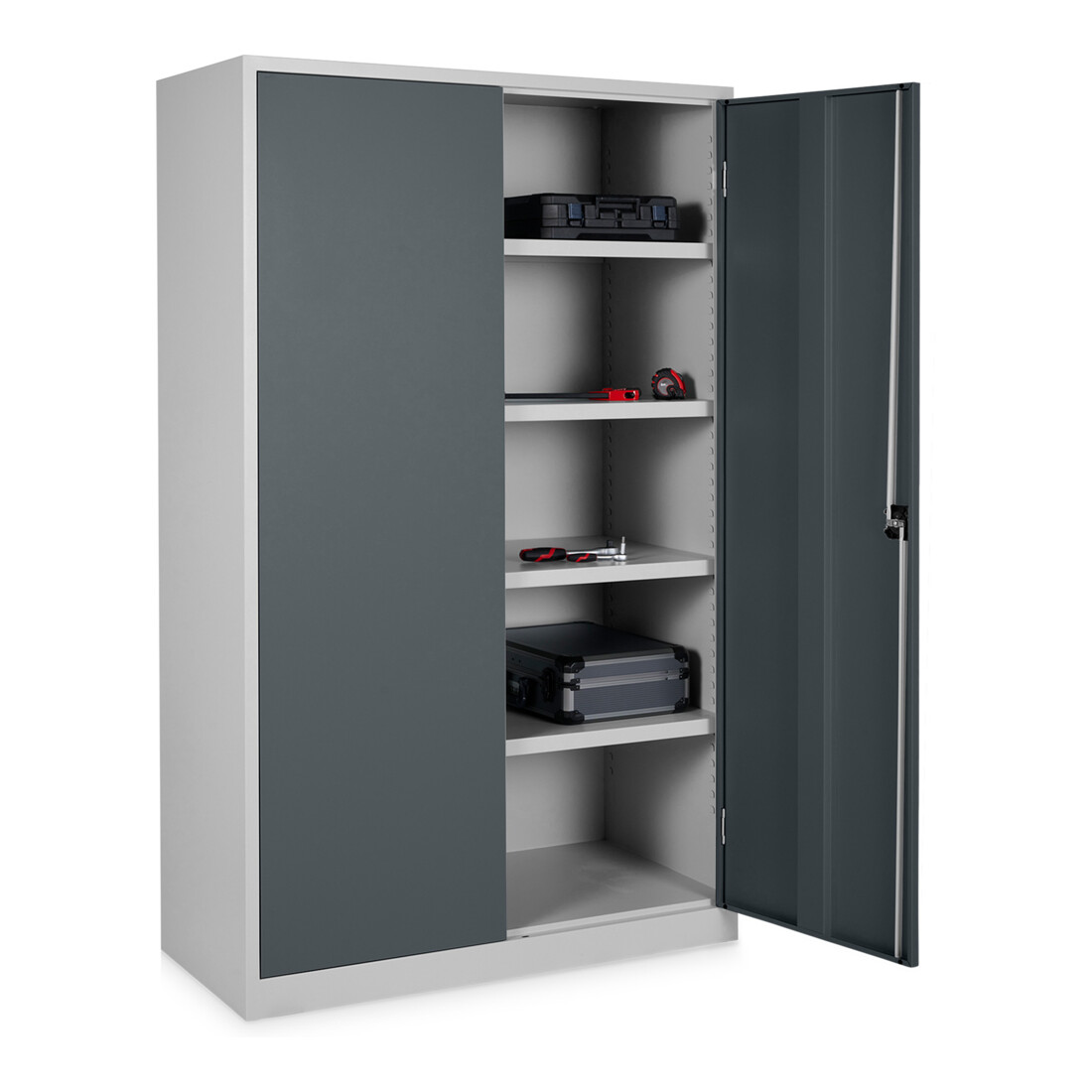 STIER Universalschrank Basic 120 x 50 cm 4 Fachböden hellgrau anthrazitgrau