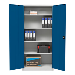 STIER Universalschrank mit 4 Fachböden enzianblau verschweißt