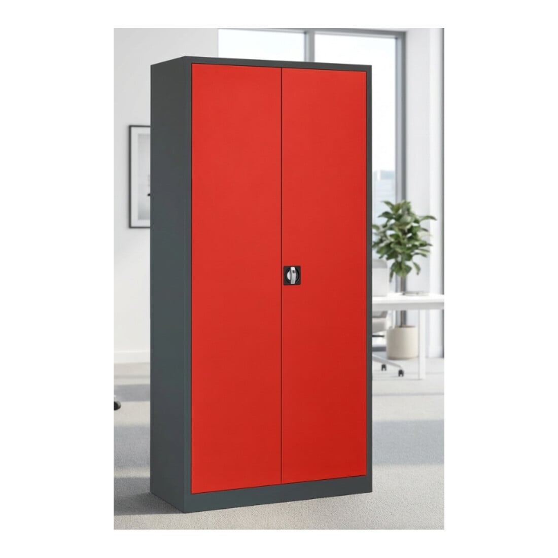 STIER Universalschrank mit 4 Fachböden 1950 x 920 x 420 mm, Anthrazitgrau,Rot