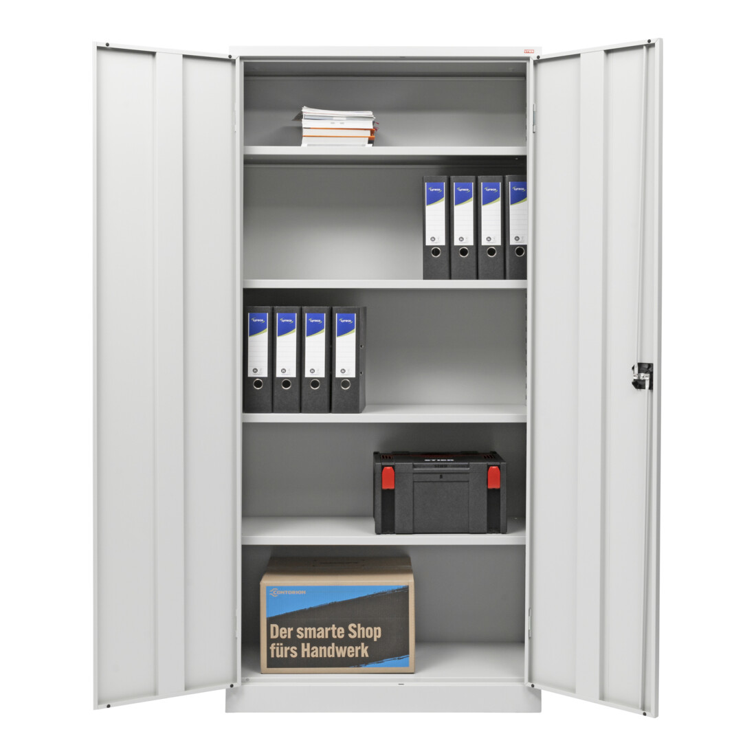 STIER Universalschrank mit 4 Fachböden, 1950 x 920 x 420 mm, lichtgrau, verschweißt