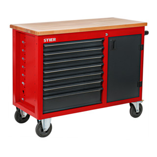 STIER Verrijdbare werkbank, 7 lades, 1 deur, 300kg, HxBxD 925x1120x520mm