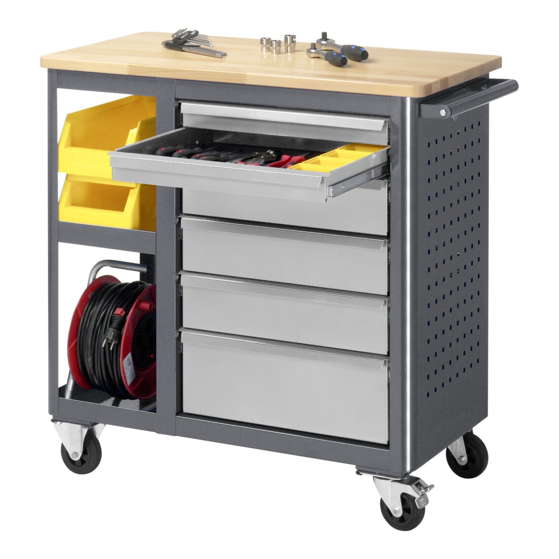 STIER verrijdbare werkbank met 6 laden en 2 legborden BxDxH 960x450x950 mm