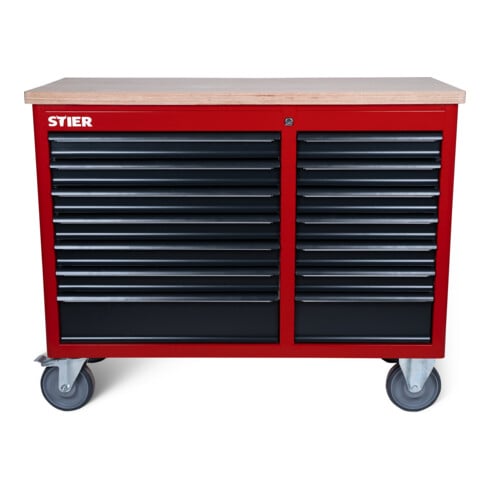 STIER verrijdbare werkbank XXL, dubbel met 14 laden, leeg