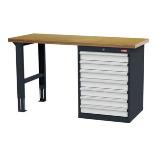 STIER werkbank BxDxH 1500x600x860 mm met 1 kastbehuizing met breedte 600 mm RAL 7016/RAL 7035