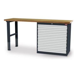 STIER werkbank BxDxH 2000x600x860 mm met 1 kastbehuizing met breedte 900 mm RAL 7016/RAL 7035