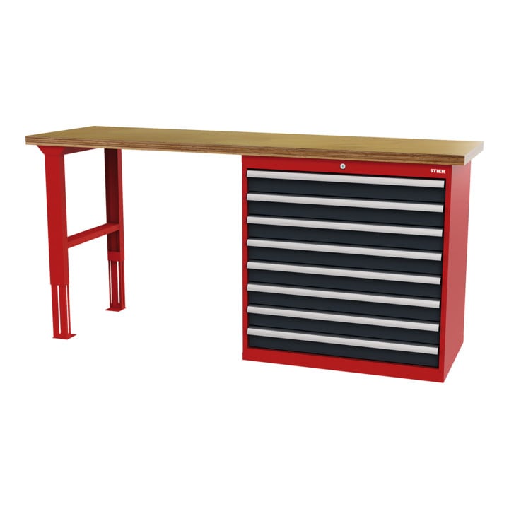 Set STIER Werkbank BxTxH 2000x600x860 mm mit 1 Schrankgehäuse der Breite 900...