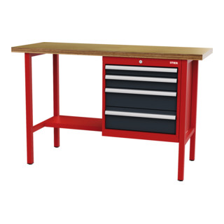 STIER werkbank met 4 laden BxDxH 1500x600x960 mm RAL 3020/RAL 7016