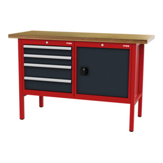 STIER werkbank met 4 laden en 1 deur BxDxH 1500x600x960 mm RAL 3020/RAL 7016
