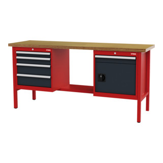 STIER werkbank met 5 laden en 1 deur BxDxH 2000x600x960 mm RAL 3020/RAL 7016