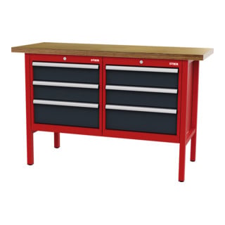 STIER werkbank met 6 laden BxDxH 1500x600x960 mm RAL 3020/RAL 7016