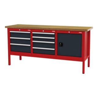 STIER werkbank met 7 laden en 1 deur BxDxH 2000x600x960 mm RAL 3020/RAL 7016