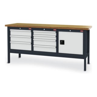 STIER werkbank met 7 laden en 1 deur BxDxH 2000x600x960 mm RAL 7016/RAL 7035