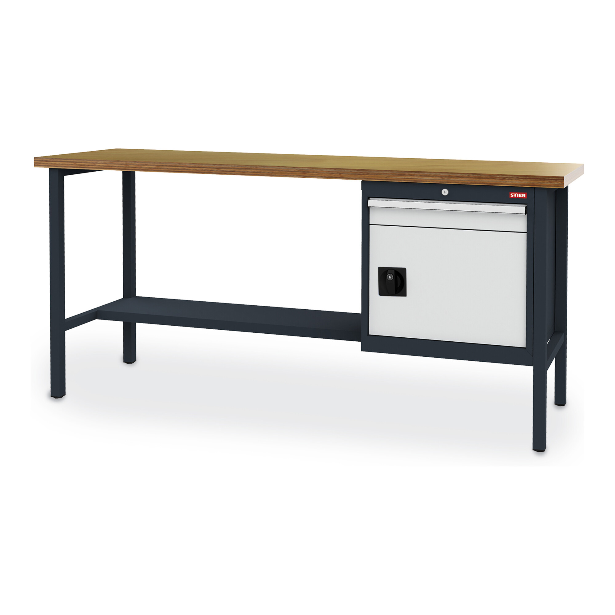 STIER Werkbank mit 1 Schublade und 1 Tür BxTxH 2000x600x960 mm RAL 7016 / RAL 7035