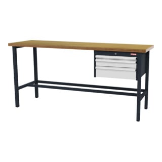 STIER Werkbank mit 1x50, 1x100, 1x150 mm Schubladen BxTxH 2000x600x960 mm RAL 7016 / RAL 7035