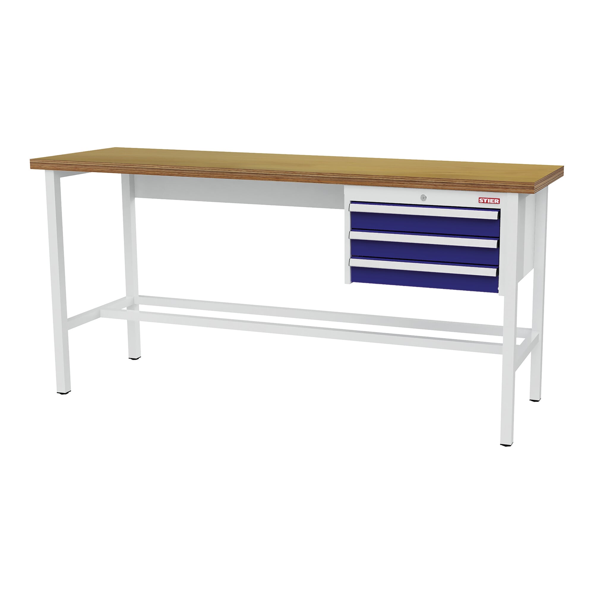 STIER Werkbank mit 3x100 mm Schubladen BxTxH 2000x600x960 mm RAL 7035 / RAL 5010