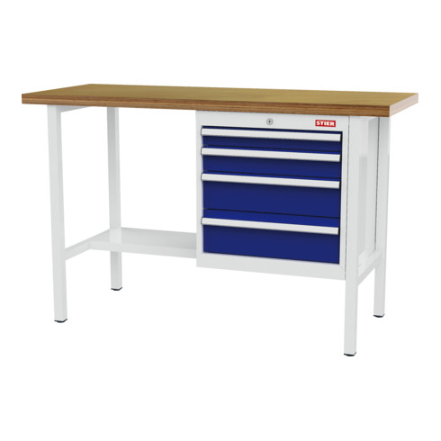 STIER Werkbank mit 4 Schubladen BxTxH 1500x600x960 mm RAL 7035 / RAL 5010