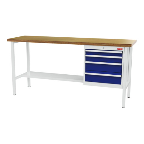 STIER Werkbank mit 4 Schubladen BxTxH 2000x600x960 mm RAL 7035 / RAL 5010