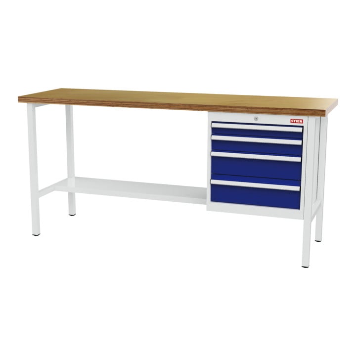 Set STIER Werkbank mit 4 Schubladen BxTxH 2000x600x960 mm RAL 7035 / RAL 5010...