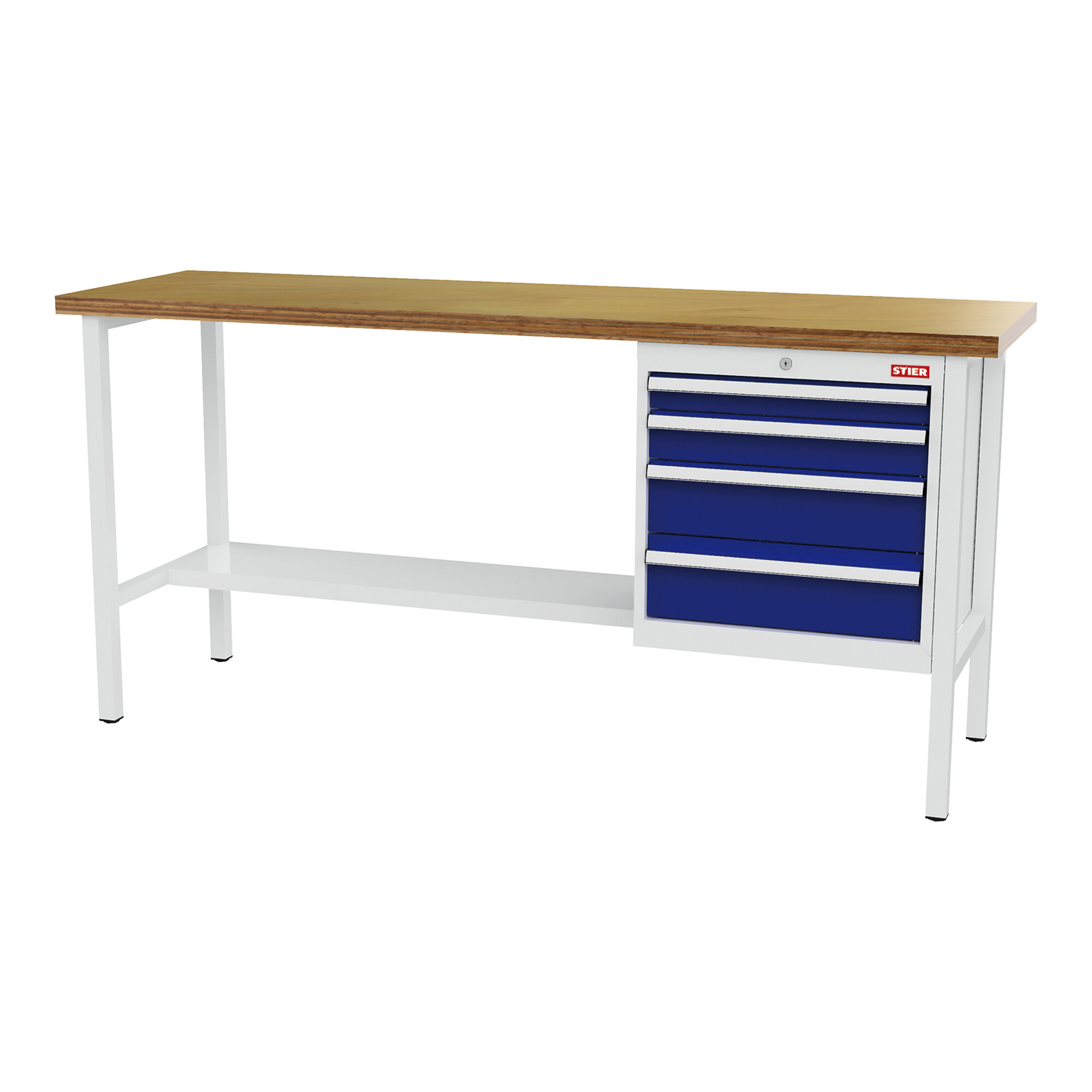 STIER Werkbank mit 4 Schubladen BxTxH 2000x600x960 mm RAL 7035 / RAL 5010
