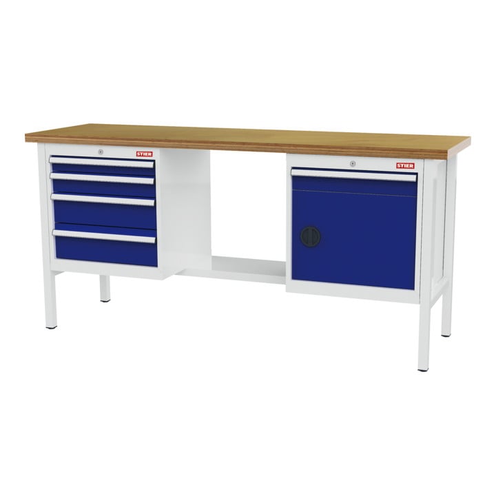 Set STIER Werkbank mit 5 Schubladen und 1 Tür BxTxH 2000x600x960 mm RAL 7035...