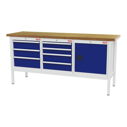 STIER Werkbank mit 7 Schubladen und 1 Tür BxTxH 2000x600x960 mm RAL 7035 / RAL 5010