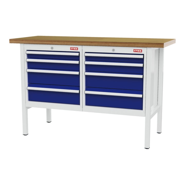Set STIER Werkbank mit 8 Schubladen BxTxH 1500x600x960 mm RAL 7035 / RAL 5010...