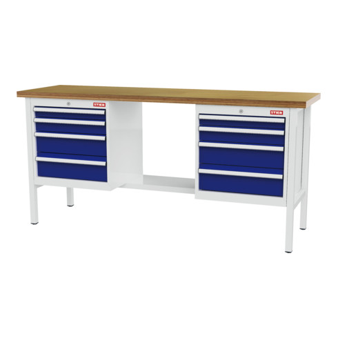 STIER Werkbank mit 8 Schubladen BxTxH 2000x600x960 mm RAL 7035 / RAL 5010