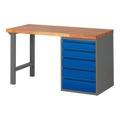 STIER Werkbank Premium mit 5 Schubladen BxTxH 1500x700x890mm anthrazitmetall / RAL5010