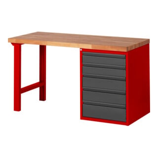 STIER Werkbank Premium mit 5 Schubladen TxH 700x890mm RAL 3000 / anthrazitmetallic