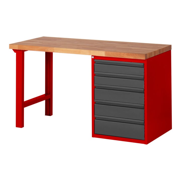 Set STIER Werkbank Premium mit 5 Schubladen BxTxH 1500x700x890mm RAL 3000 /...