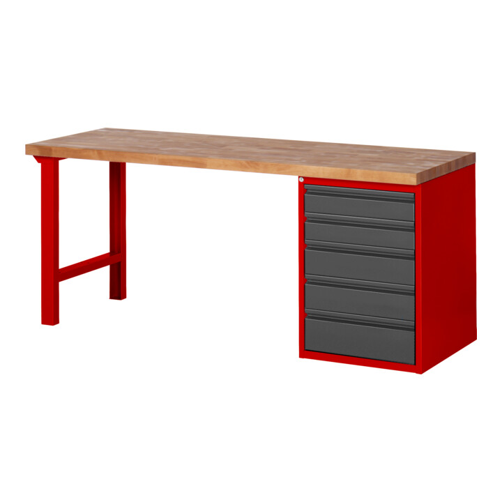 Set STIER Werkbank Premium mit 5 Schubladen BxTxH 2000x700x840mm RAL 3000 /...