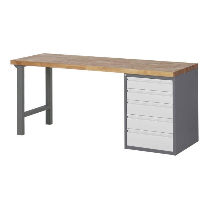 Set STIER Werkbank Premium mit 5 Schubladen BxTxH 2000x700x890mm + Werkbankaufbau BxH 2000x900mm