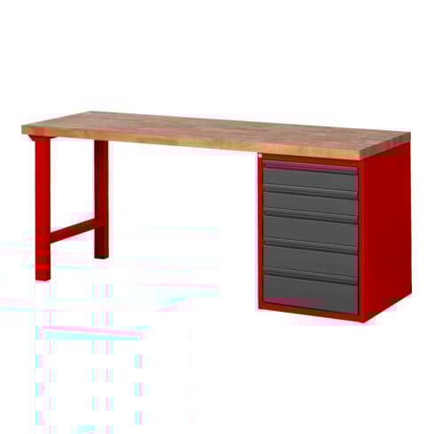STIER Werkbank Premium mit 5 Schubladen BxTxH 2000x700x890mm RAL 3000 / anthrazitmetallic