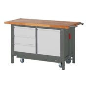 STIER Werkbank Premium mit abs. Fahrgestell, 3 Schubladen und 1 Flügeltür BxTxH 1500x700x880 mm