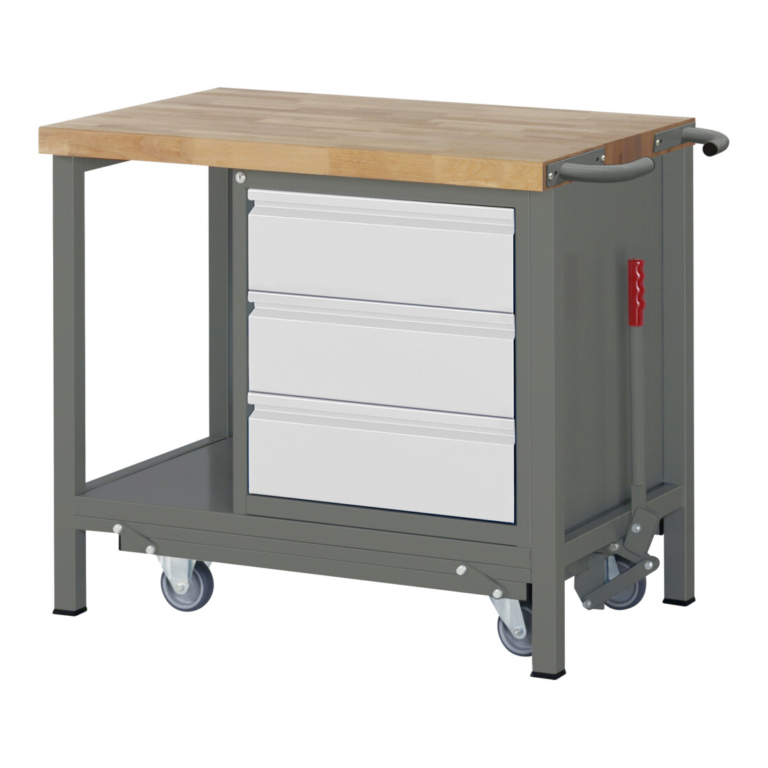 STIER Werkbank Premium mit abs. Fahrgestell und 3 Schubladen BxTxH 1000x700x880mm
