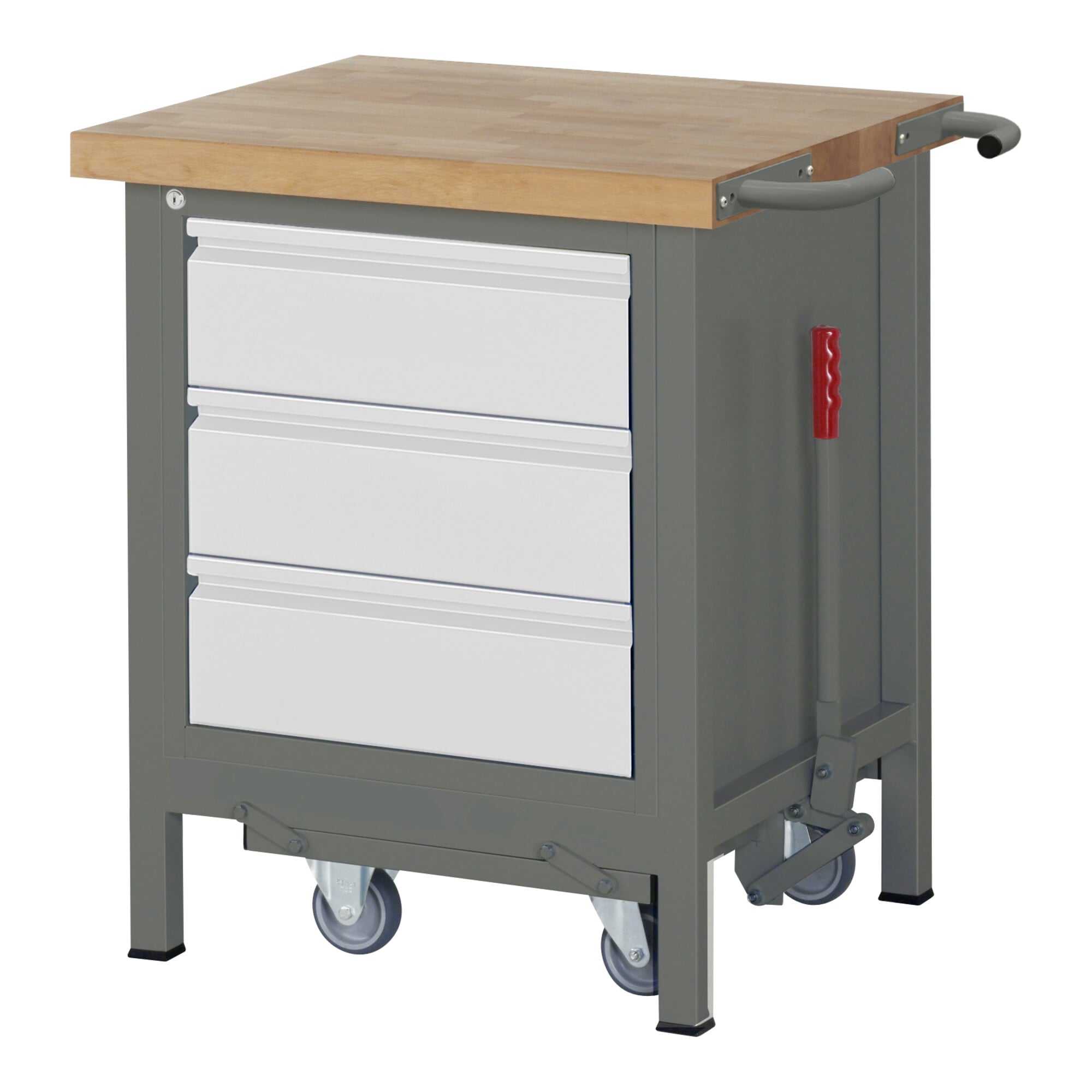 STIER Werkbank Premium mit abs. Fahrgestell und 3 Schubladen BxTxH 750x700x880mm