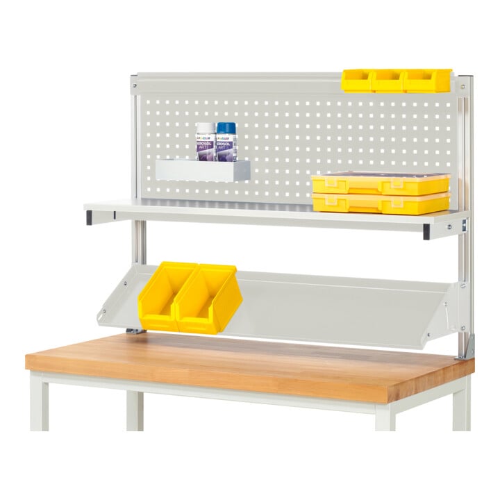 Set STIER Fahrbare Werkbank Premium BxTxH 1250x700x880mm + Werkbankaufbau BxH 1250x900mm